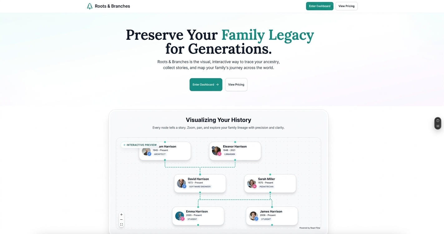 Roots and Branches family tree app screenshot