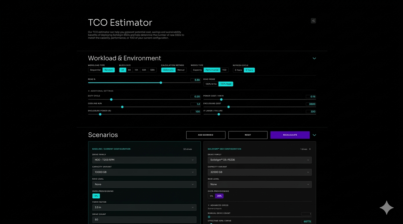 Solidigm SSD estimator tool screenshot